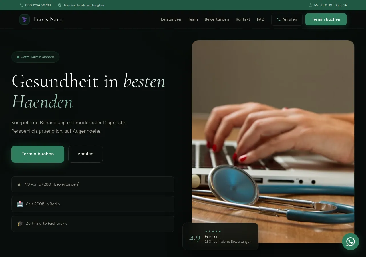 Rikuna Website-Vorschau für eine Physiotherapie-Praxis