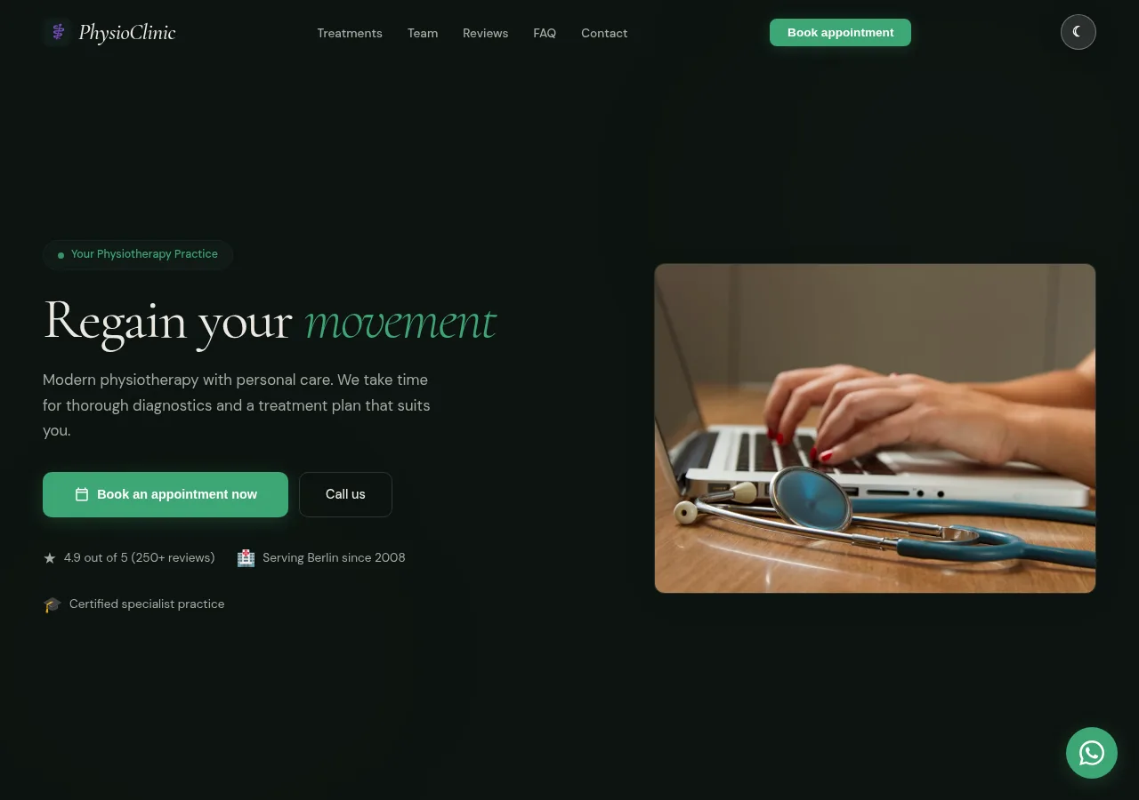 Physiotherapy clinic website (desktop)
