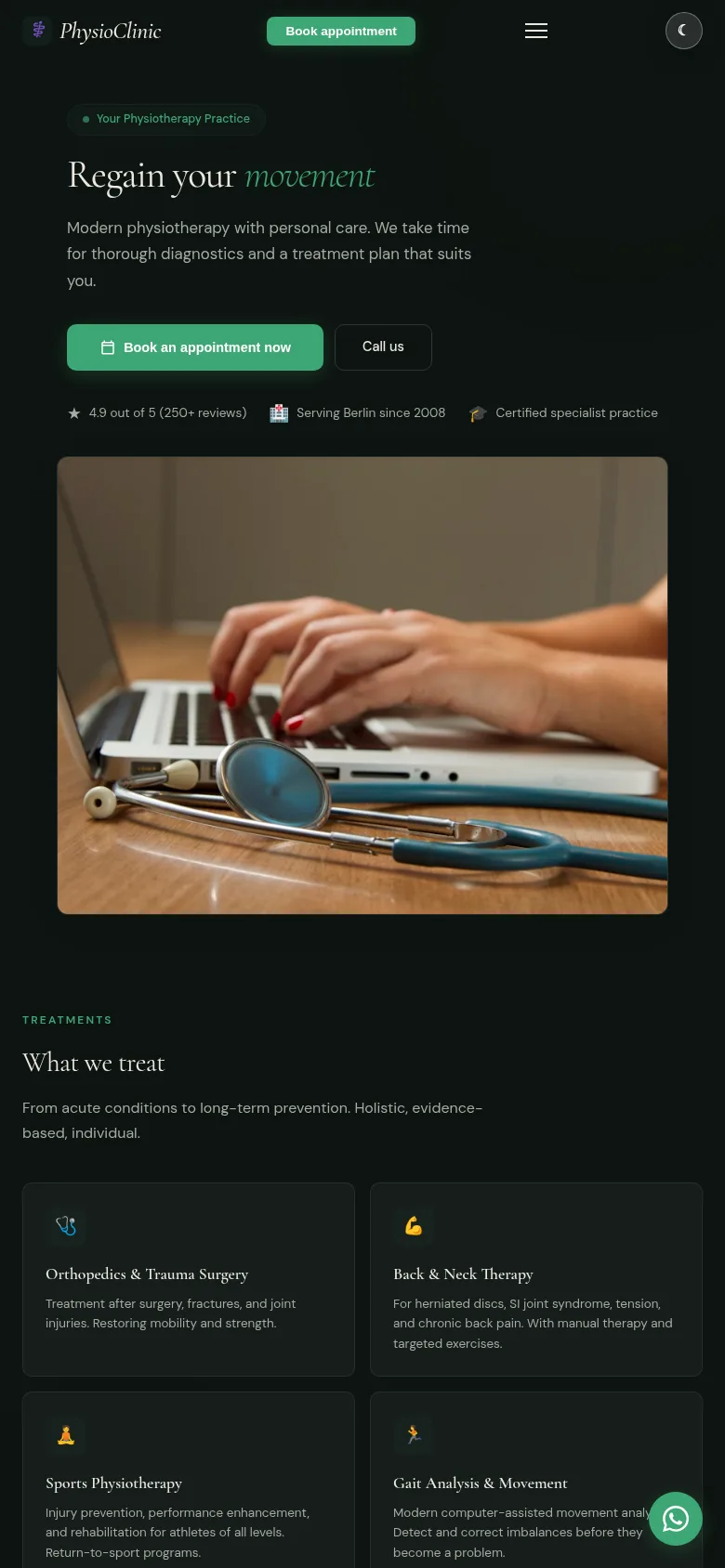 Physiotherapy clinic website (mobile)