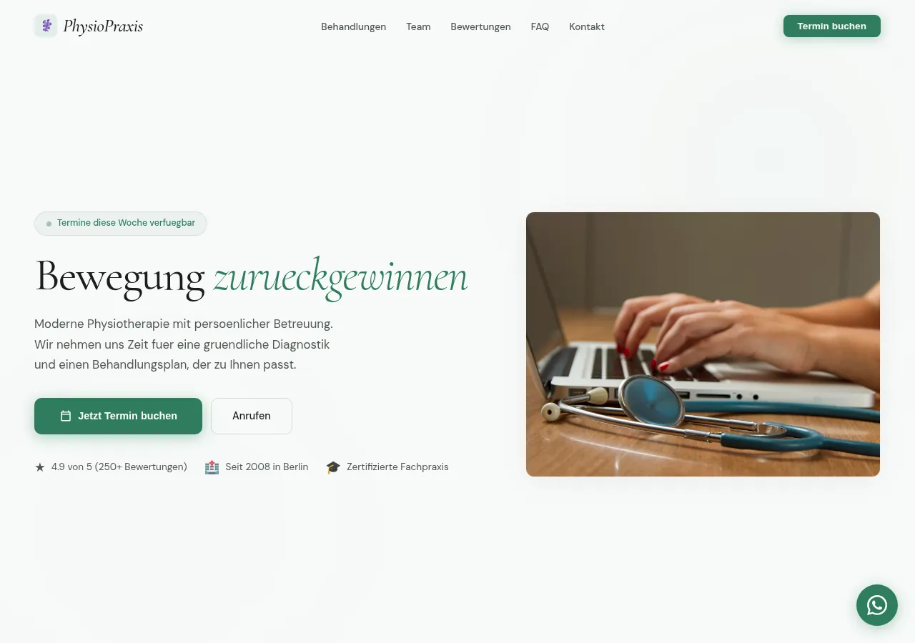 Physiotherapie-Praxis Website (Desktop)